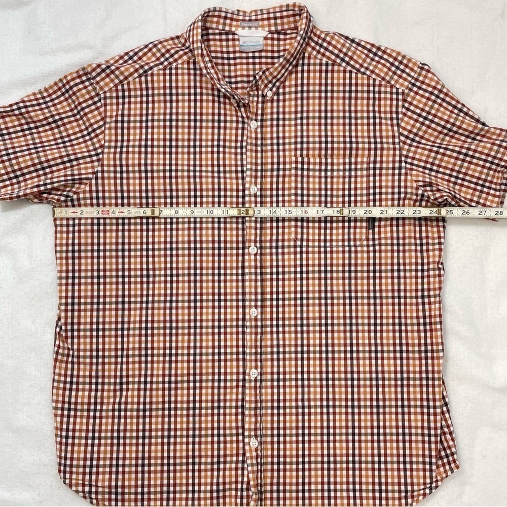 Columbia brown/rust plaid outdoor short sleeve shirt dry wicking outdoor Sz XXL  - Picture 3 of 5